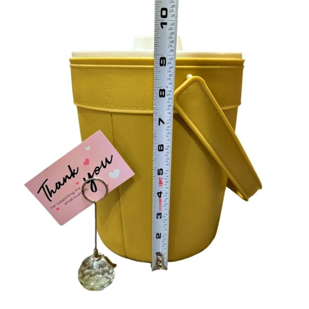 Vintage 1970s Rubbermaid Ice Bucket Harvest Gold 2260 Snowflake Lid Retro 9 Inch